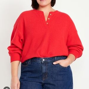 3/$15 New Old Navy Vibrant Red Oversized Waffle Knit Henley